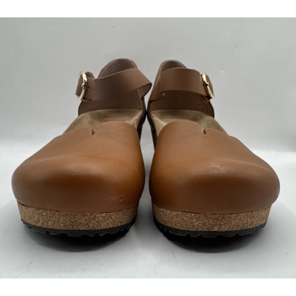 Papillio by Birkenstock Wedge Mary Jane Clog Shoes Tan Leather Buckle 39 Women 8 - Picture 2 of 10